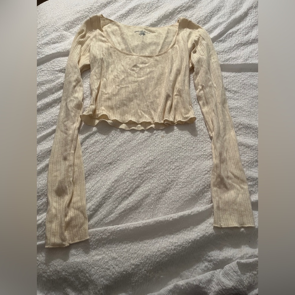 Brandy Melville Cream Ribbed Crop Blouse